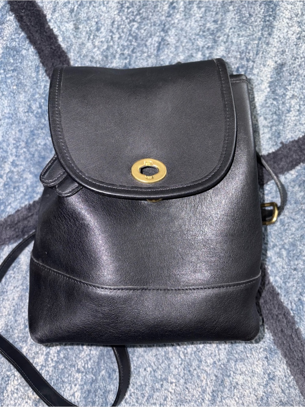 Coach Black Leather Backpack with Gold Turnlock Accent